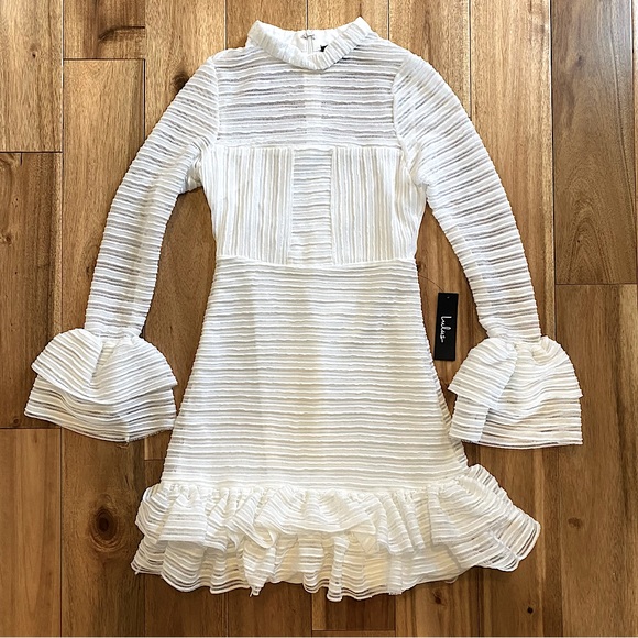 Lulus White Ruffled Long Sleeve Dress - Picture 1 of 5
